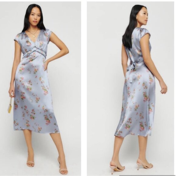 Reformation Kaye Silk Dress ES Melba Light Blue - 16 - NEW - Picture 1 of 16